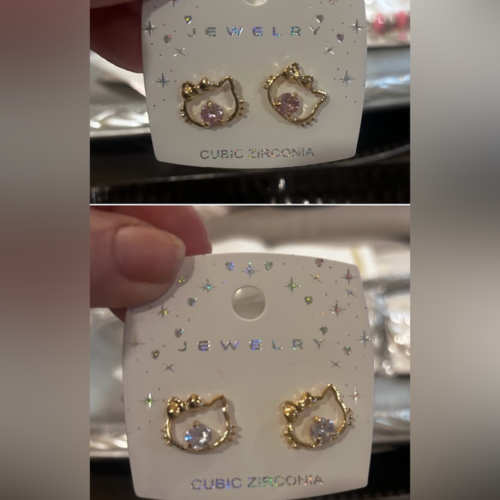 Kitty cubic zirconia post Earrings -2 colors,NEW,      $6 or 2 for $10